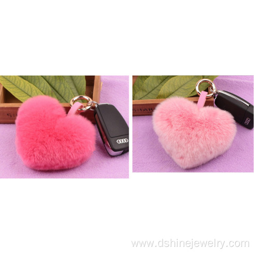 Fur Bag Genuine Rex Rabbit Heart Shape Fur Ball Key Chain